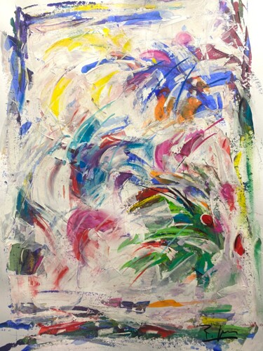 Explosions en couleur en hauteur Painting titled "Explosions en coule…" by Regine Blot, Original Artwork, Acrylic Mounted on Wood Panel
