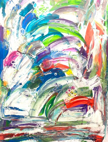 Vagues d'eau en descente Painting titled "Vagues d'eau en des…" by Regine Blot, Original Artwork, Acrylic Mounted on Wood Panel