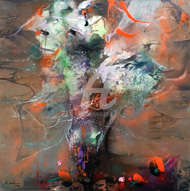 Large scale framed earth tones and orange still life 绘画 标题为“Large scale framed…” 由Kloska Ovidiu, 原创艺术品, 丙烯 安装在木质担架架上