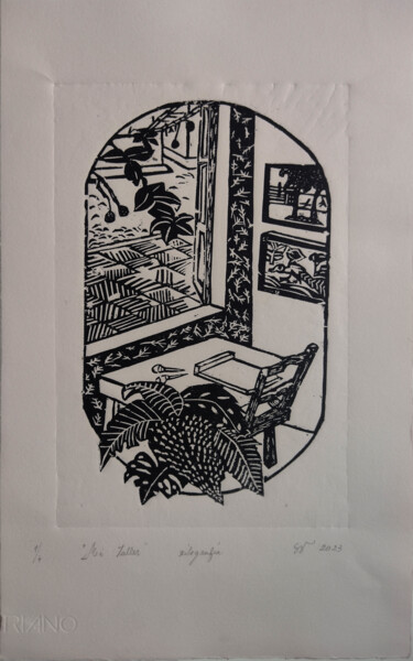 Incisioni, stampe intitolato "Mi taller" da Silvia Valdano, Opera d'arte originale, Xilografia