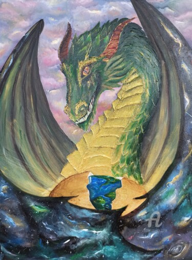 "Guardian of the Earth" – Textured Acrylic Dragon Painting