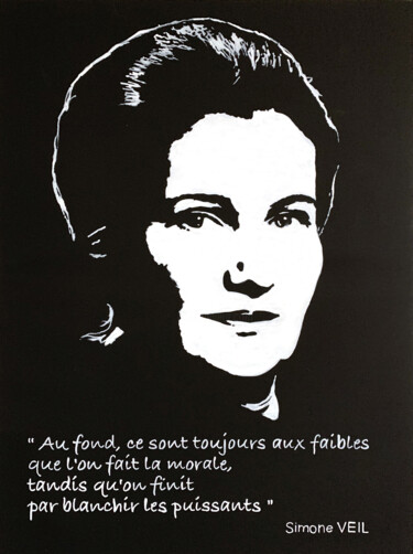 Simone Veil - La morale Peinture intitulée "Simone Veil - La mo…" par Eric Delahaye (EriK BLACK), Œuvre d'art originale, Acrylique Monté sur Châssis…