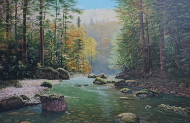 Verdant Tranquility Painting titled "Verdant Tranquility" by Stepan Ohanyan, Original Artwork, Oil Mounted on Wood Stretcher frame