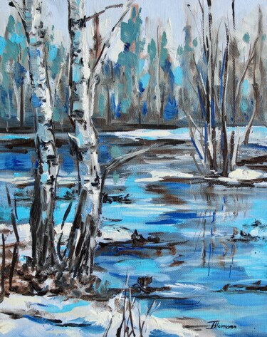 The Blues Painting titled "The Blues" by Liza Illichmann, Original Artwork, Oil Mounted on Cardboard