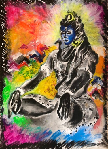 Shiva - The Adiyogi - (II) Pintura intitulada "Shiva - The Adiyogi…" por Aatmica Ojha, Obras de arte originais, Acrílico