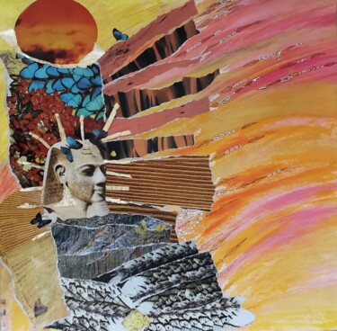 Collages intitolato "Rêverie" da Pascale Rodriguez, Opera d'arte originale, Acrilico Montato su Cartone