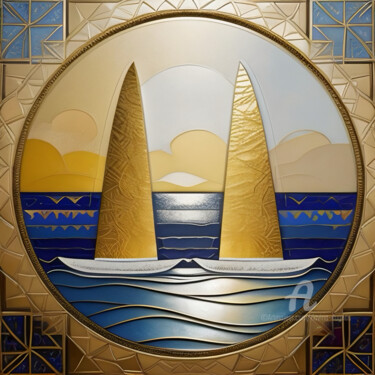 "Scarlet Boats II" başlıklı Dijital Sanat Davina Dugnas tarafından, Orijinal sanat, 2D Dijital Çalışma Ahşap Sedye çerçevesi…