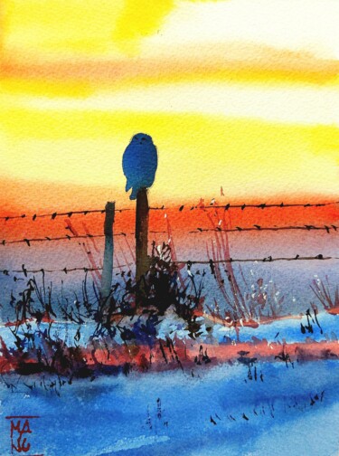 Pittura intitolato "En hiver je suis se…" da Manu Toxxic, Opera d'arte originale, Acquarello