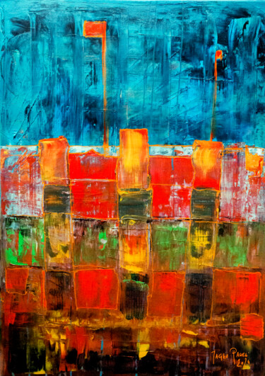Painting titled ""City"" by Paweł Jagła, Original Artwork, Acrylic