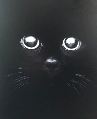 绘画 标题为“Chat noir N&B” 由Maïlys Painting, 原创艺术品, 丙烯 安装在木质担架架上
