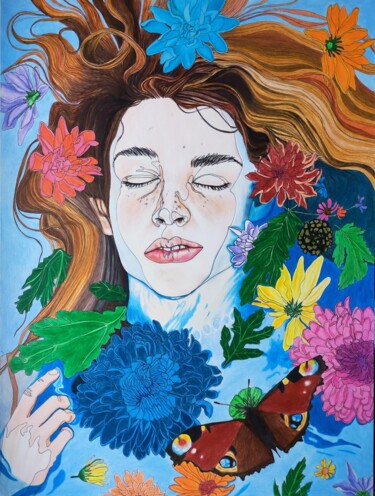 Dessin intitulée "Ophélie n°5" par Sandrine Borgniet, Œuvre d'art originale, Crayon