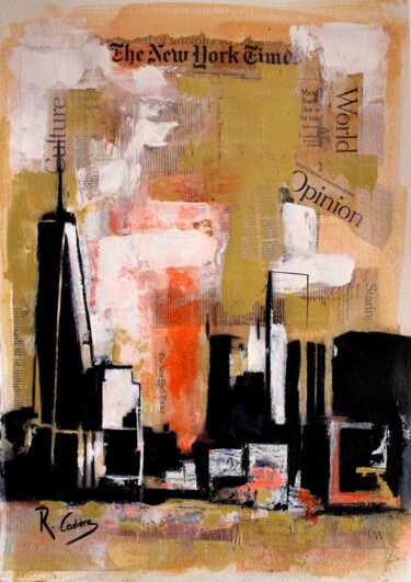Manhattan downtown from Hudson river 1 Peinture intitulée "Manhattan downtown…" par Robert Cadiere, Œuvre d'art originale, Acrylique