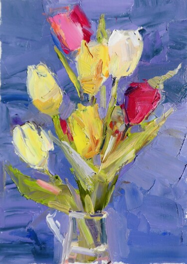 绘画 标题为“Flowers Tulips” 由Yehor Dulin, 原创艺术品, 油 安装在木质担架架上