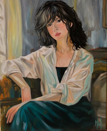绘画 标题为“La pose” 由Mélanie Flamin, 原创艺术品, 油 安装在木质担架架上