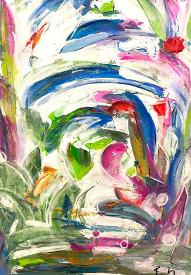 Plante colorée en croissance Painting titled "Plante colorée en c…" by Regine Blot, Original Artwork, Acrylic Mounted on Wood Panel