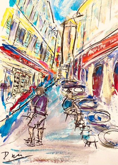 En attente dans une rue commercante Ζωγραφική με τίτλο "En attente dans une…" από Regine Blot, Αυθεντικά έργα τέχνης, Ακρυλικό Τοποθετήθηκε στο Ξύλινο πάνελ
