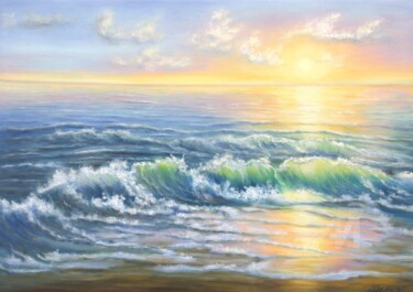 Malerei mit dem Titel "Ocean sunset" von Ludmilla Ukrow, Original-Kunstwerk, Öl Auf Keilrahmen aus Holz montiert