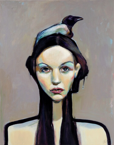 Painting titled "Crowning the Girl" by Agnese Kurzemniece, Original Artwork, Acrylic Mounted on Wood Stretcher frame