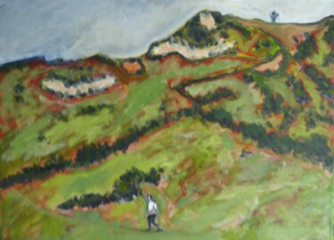 Painting titled "Les Alpilles" by Nicolas Cavuoto, Original Artwork, Oil Mounted on Wood Stretcher frame