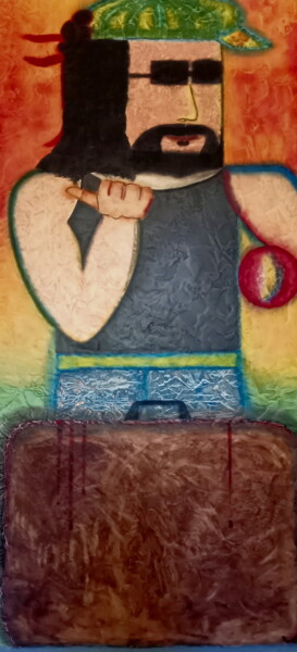 「PSYCHOPATHE EN VACA…」というタイトルの絵画 Juan Saenzによって, オリジナルのアートワーク, オイル ウッドパネルにマウント