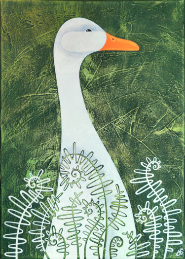 绘画 标题为“Goose in the fern” 由Yulia Belasla, 原创艺术品, 丙烯