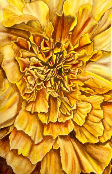 Картина под названием "Gold flower" - Alisa Vovk, Подлинное произведение искусства, Акварель