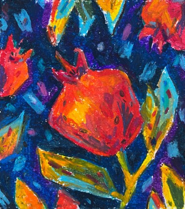 Pomegranate on dark blue background Σχέδιο με τίτλο "Pomegranate on dark…" από Anastasiia Potelova, Αυθεντικά έργα τέχνης, Λάδι