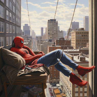 제목이 "Relaxed Spiderman"인 디지털 아트 Pixinxt로, 원작, AI 생성 이미지