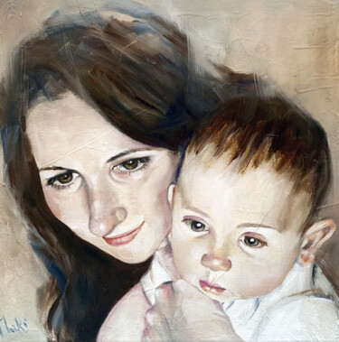 Painting titled "Mater" by Maria Romano, Original Artwork, Oil Mounted on Wood Stretcher frame