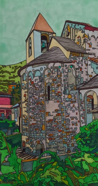 图画 标题为“L église de Noli” 由Cathy Scosceria, 原创艺术品, 标记