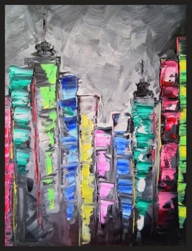 Peinture intitulée "ABSTRACT MANHATTAN…" par Laurence, Œuvre d'art originale, Huile Monté sur Châssis en bois