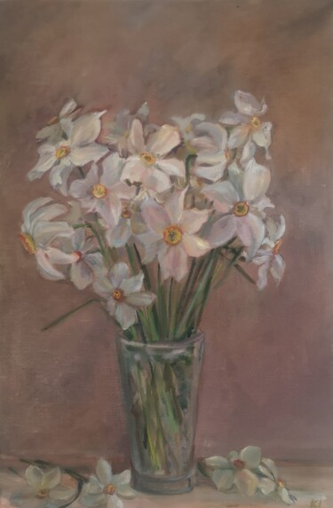 Painting titled "Narcissus poeticus…" by Christina Lao, Original Artwork, Oil