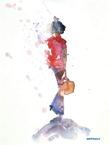 Peinture intitulée "Au marché" par Patrick Abraham, Œuvre d'art originale, Aquarelle