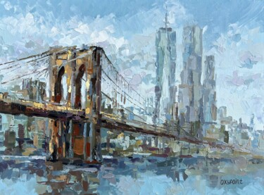 "Brooklyn Bridge" Peinture intitulée ""Brooklyn Bridge"" par Oxypoint, Œuvre d'art originale, Huile Monté sur Carton