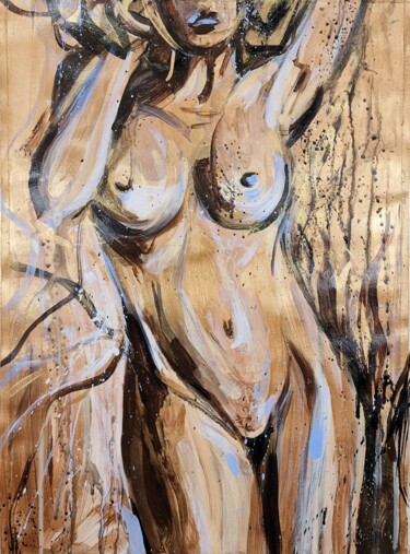 绘画 标题为“NUDE IN BRONZE 1” 由Alla Broska, 原创艺术品, 丙烯