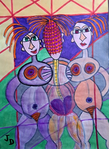 Painting titled "Les  Deux Grâces et…" by Jacques Desvaux (JD), Original Artwork, Acrylic
