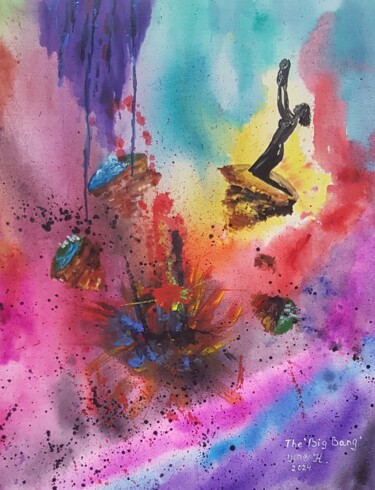 Painting titled "The "Big Bang"" by Natalia Sharoni, Original Artwork, Watercolor Mounted on Wood Stretcher frame