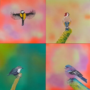 Polyptyque d'oiseaux . 绘画 标题为“Polyptyque d'oiseau…” 由Bertrand Jost, 原创艺术品, 油