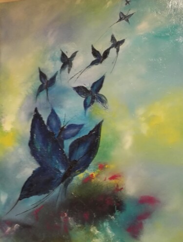 Peinture intitulée "envolée de papillons" par Bernard Amalric, Œuvre d'art originale, Huile Monté sur Châssis en bois