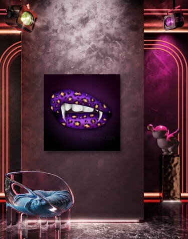 数字艺术 标题为“Leopard Lips” 由Mad Lips 21, 原创艺术品, 2D数字工作 安装在木质担架架上