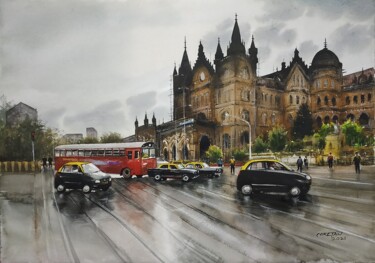 Ζωγραφική με τίτλο "Rainy Impression of…" από Niketan Bhalerao, Αυθεντικά έργα τέχνης, Ακουαρέλα