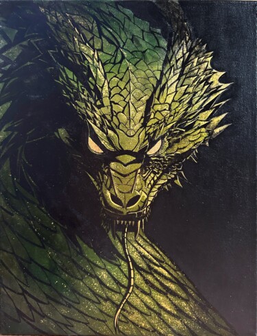 绘画 标题为“Dragon” 由Mikhailova, 原创艺术品, 墨 安装在木质担架架上