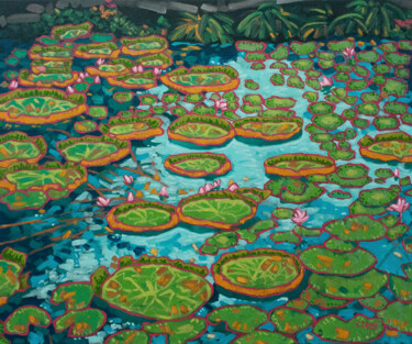 제목이 "Waterlily pond blue"인 미술작품 Yue Zeng로, 원작, 기름