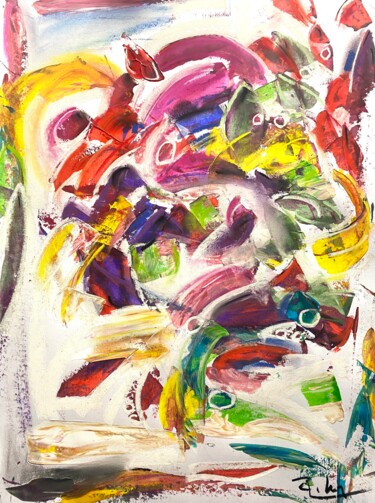 Déferlement de fleurs dans le ciel Painting titled "Déferlement de fleu…" by Regine Blot, Original Artwork, Acrylic Mounted on Wood Panel