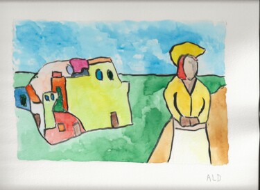 Peinture intitulée "Dans la campagne, à…" par Arnaud De La Tour, Œuvre d'art originale, Aquarelle