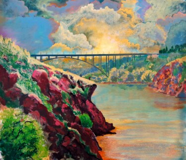 tableau paysage "Île de Khortitsa" Peinture intitulée "tableau paysage "Îl…" par Anton Zapotochnyi, Œuvre d'art originale, Acrylique