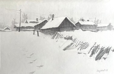 Winter in village 图画 标题为“Winter in village” 由Sofiia Kulichkova (Sonjakul), 原创艺术品, 铅笔