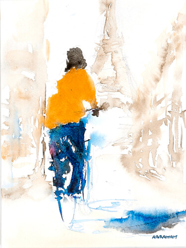 Peinture intitulée "Gros pull orange et…" par Patrick Abraham, Œuvre d'art originale, Aquarelle