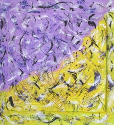 En jaune et lavande Painting titled "En jaune et lavande" by Claude Gascon, Original Artwork, Acrylic Mounted on Wood Panel