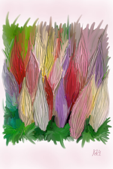Schilderij getiteld "Brotes de colores" door Miguel Sanguesa, Origineel Kunstwerk, Digitaal Schilderwerk